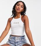 Asos Design Petite Halter Crop With Flower Motif In White