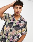 Asos Design Relaxed Revere Shirt In Navy Floral