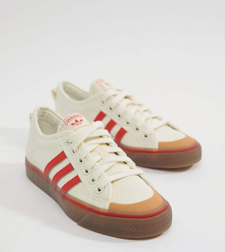 Adidas Originals Nizza Canvas Sneakers In White And Red - Black