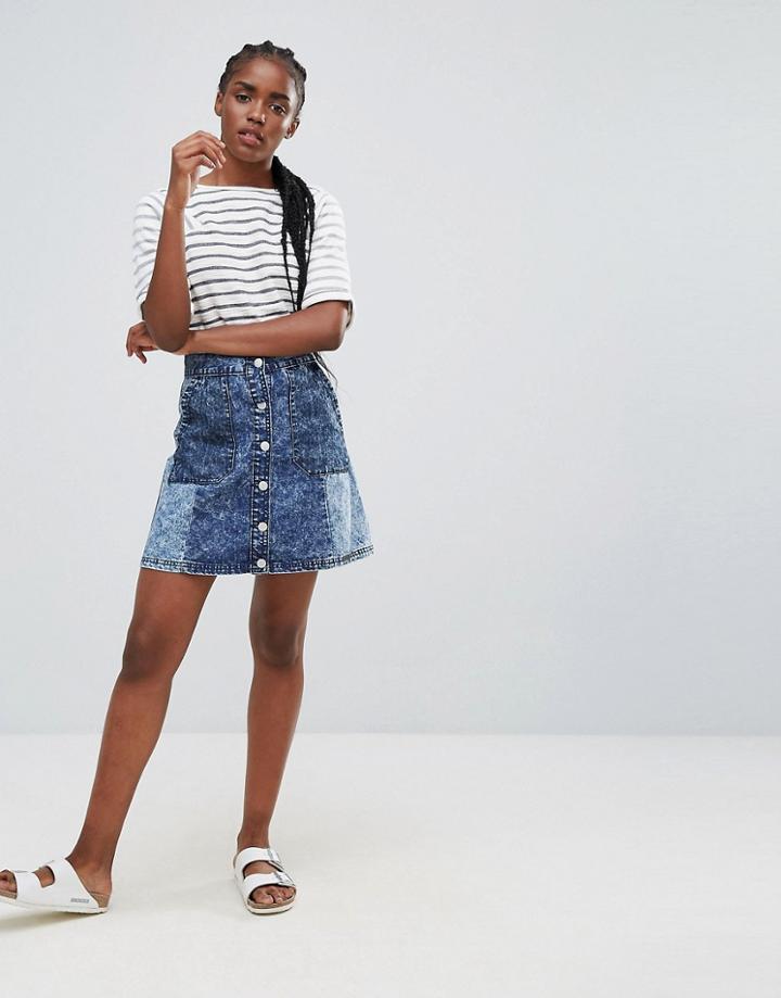 Bellfield Wiltoni Blocked Denim A Line Skirt - Blue