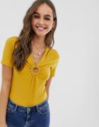 Pieces Circle Front T-shirt In Mustard - Yellow