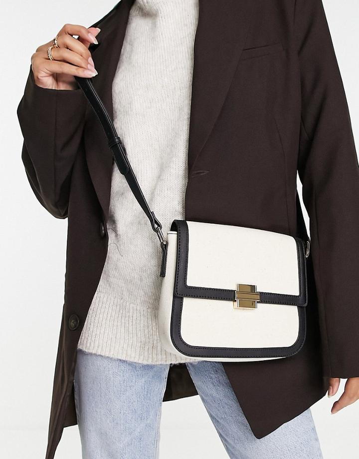 Asos Design Crossbody Bag In Canvas & Pu Mix-neutral