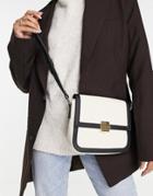 Asos Design Crossbody Bag In Canvas & Pu Mix-neutral