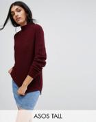 Asos Tall Ultimate Chunky Sweater With Slouchy High Neck - Red
