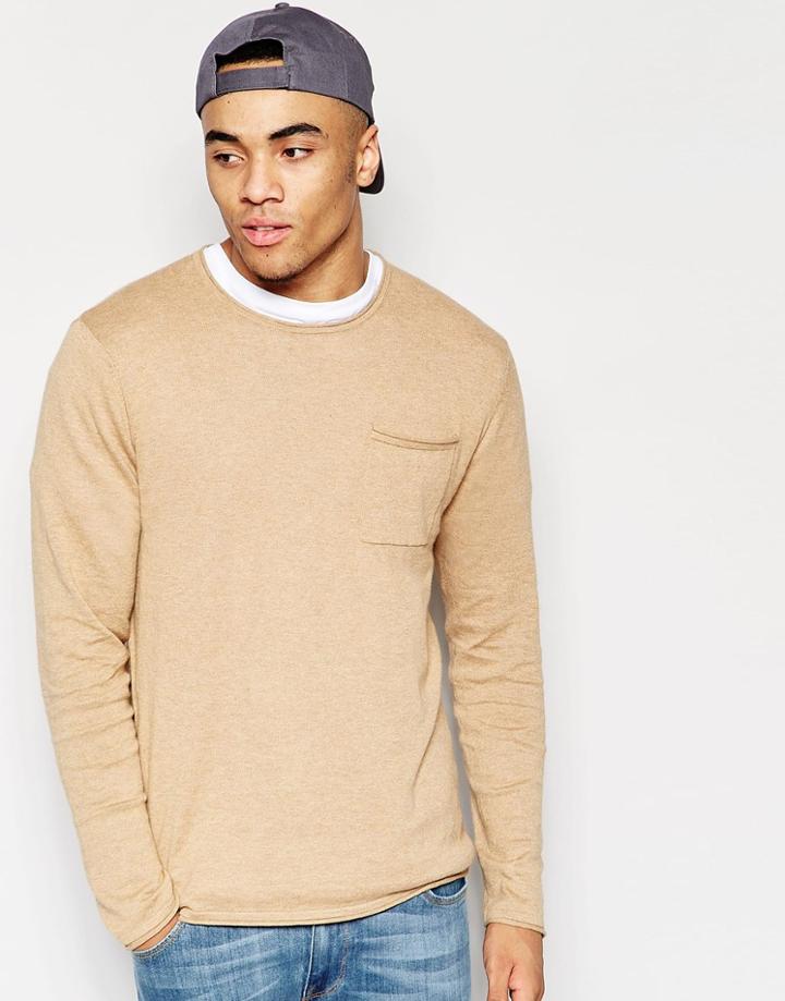 Asos Sweater In Linen Mix Yarn - Camel