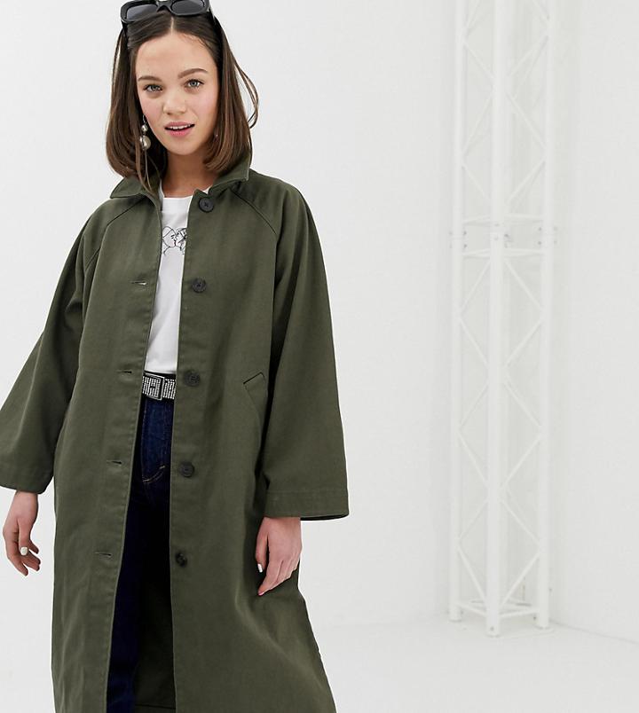 Monki Oversized Lightweight Coat In Khaki