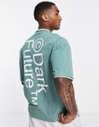 Asos Dark Future Oversized T-shirt With Double Raw Edges And Large Logo Back Print In Teal Green