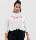 Asos Design Curve T-shirt With Power Print And Long Sleeve - White