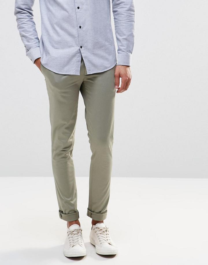 Asos Super Skinny Pants In Cotton Sateen In Light Green - Sea Spray