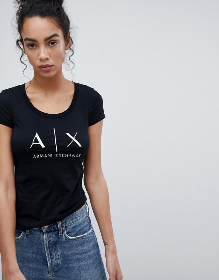 Armani Exchange Scoop Neck Ax Logo T-shirt - Black