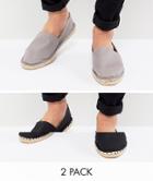 Asos Design Wide Fit Canvas Espadrilles In Black And Gray 2 Pack Save - Multi