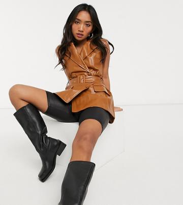 Violet Romance Petite Sleeveless Pu Jacket In Tan-brown