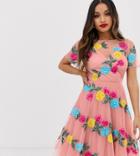 Dolly & Delicious Petite All Over Floral Applique Midi Prom Dress In Pink - Pink