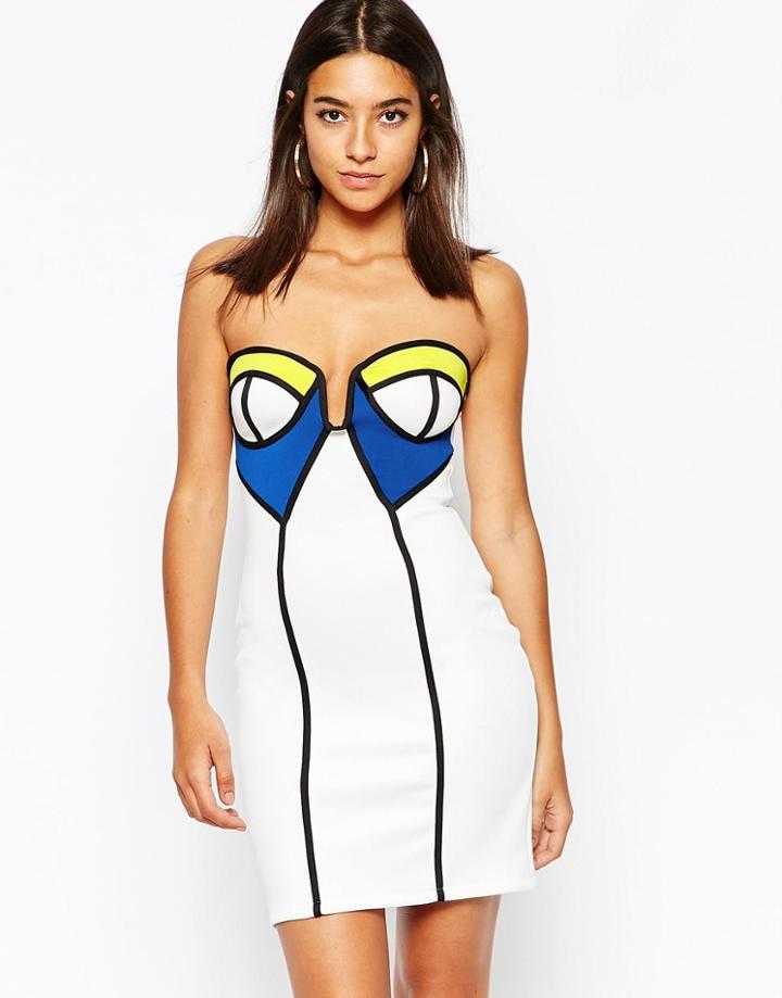 Oh My Love Color Block Body-conscious Dress With Cups