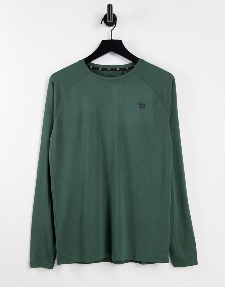 Threadbare Active Long Sleeve Training Top In Khaki-green