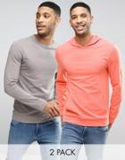 Asos Lightweight Muscle Hoodie/sweatshirt 2 Pack Gray/pink Save - Multi
