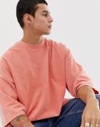 Asos Design Oversized T-shirt With Half Sleeve In Washed Pique In Orange