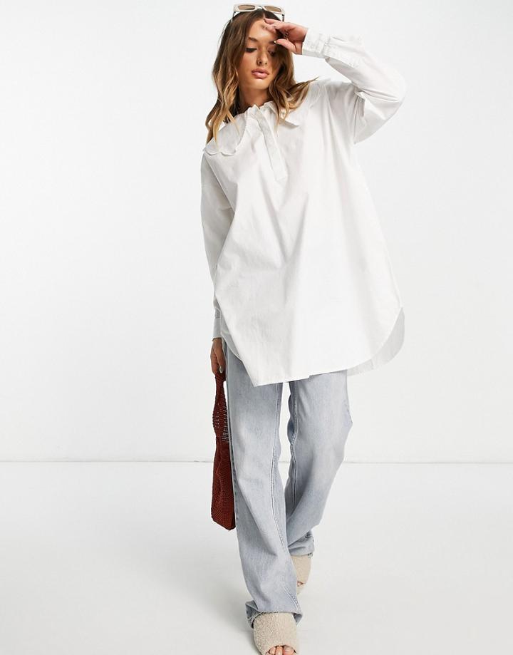 Selected Femme Oversized Shirt With Scalloped Collar Detail In White