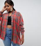 Asos Design Curve Plaid Check Boyfriend Shirt - Multi