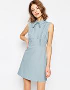 Asos Frill Front Mini Shirt Dress - Blue