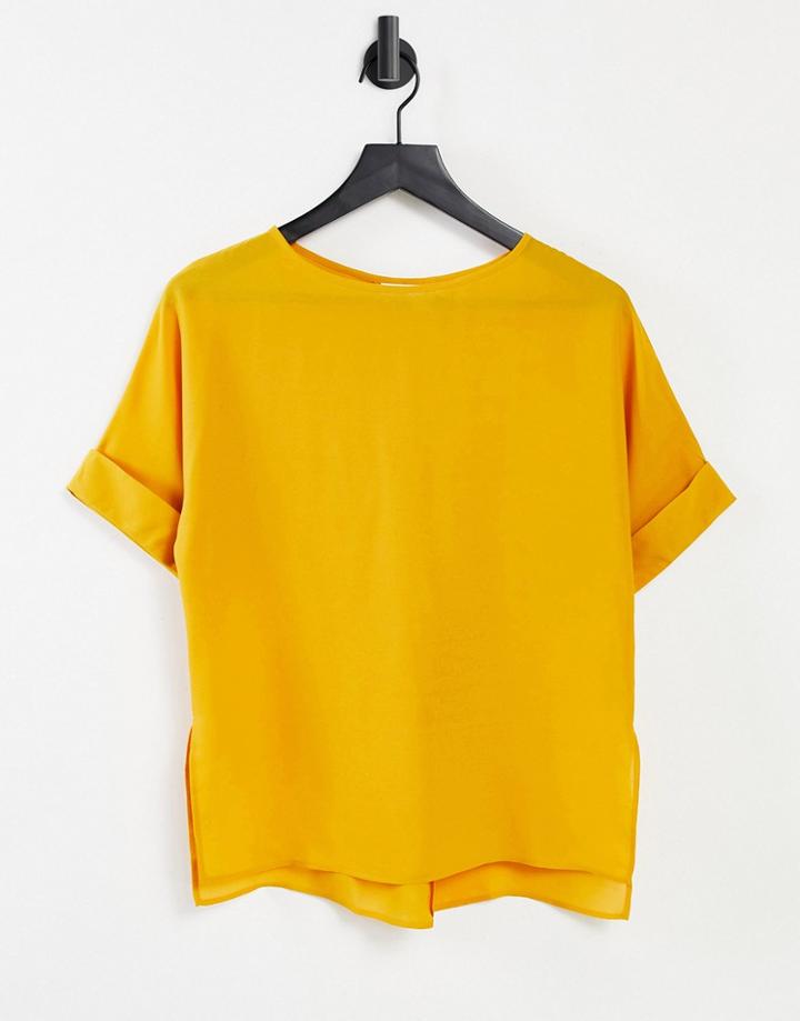 Asos Design Oversized Woven Tee With Roll Sleeve In Amber-yellow
