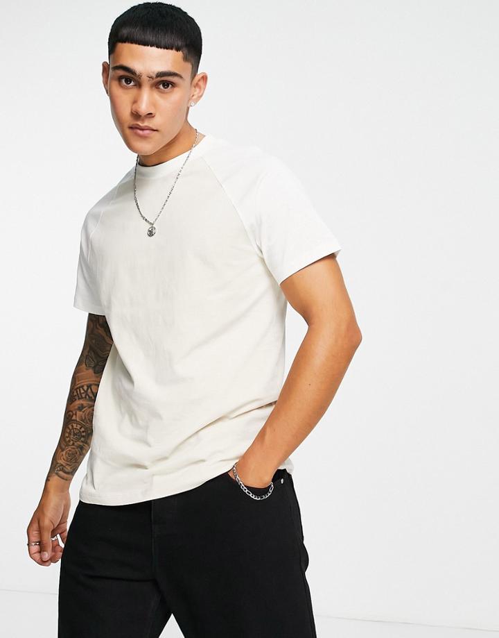 Asos Design T-shirt In Beige With Cream Contrast Raglan Sleeves-neutral