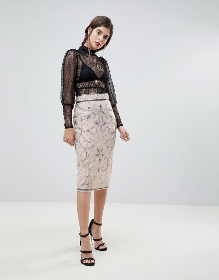 River Island Premium Embellished Pencil Skirt-pink