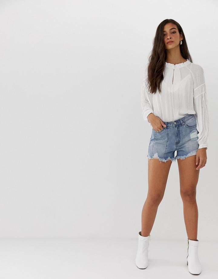 Current Air Raw Hem Distressed Denim Shorts-blue