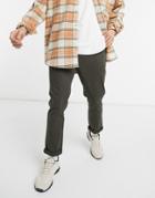 Asos Design Tapered Chinos In Dark Khaki-green