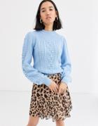 Whistles Limited Puff Sleeve Cable Sweater-blues