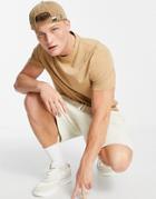 Asos Design Organic T-shirt With Crew Neck In Beige-brown