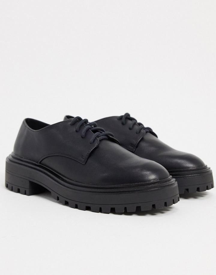 Asos Design Money Chunky Lace Up Flat Shoes In Black
