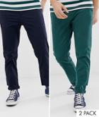 Asos Design 2 Pack Slim Chinos In Washed Green & Navy Save - Multi