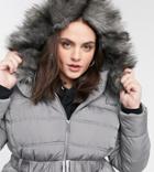 New Look Curve Faux Fur Hooded Puffer Jacket In Gray-grey