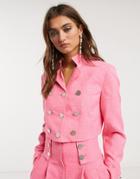 Topshop Idol Crop Blazer Two-piece In Hot Pink