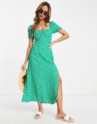 & Other Stories Puff Sleeve Midi Dress In Green Floral Print