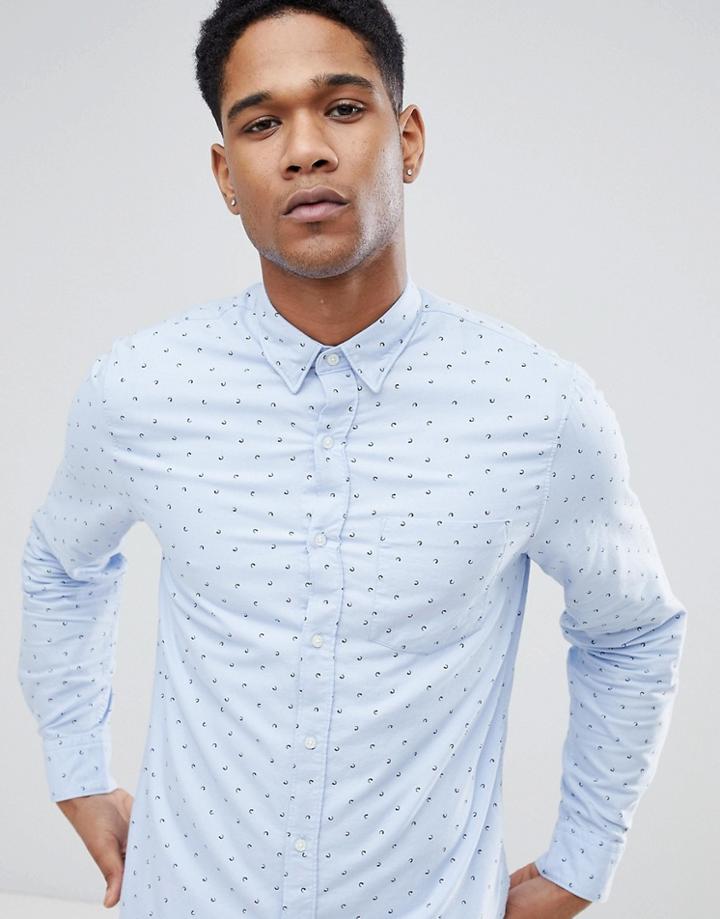 Stradivarius Slim Fit Printed Shirt In Light Blue - Blue