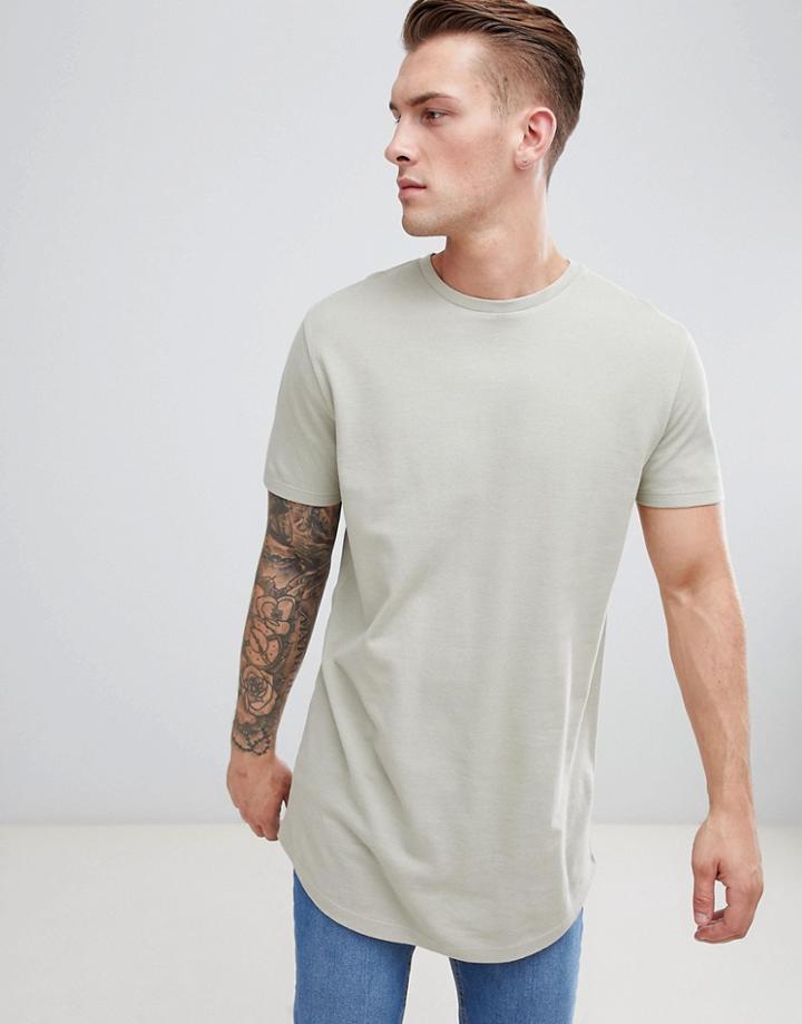 Asos Design Super Longline T-shirt With Curved Hem In Pique - Green