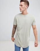 Asos Design Super Longline T-shirt With Curved Hem In Pique - Green