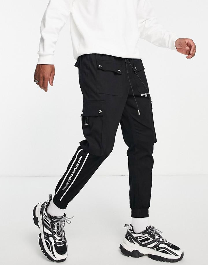 The Couture Club Definition Piped Cargo Pants In Black With 3d Pockets