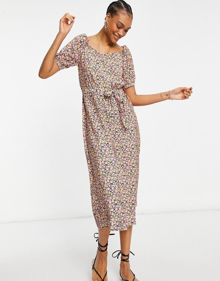 Vero Moda Maxi Dress With Sweetheart Neck In Ditsy Floral-multi
