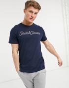 Jack & Jones Chest Branding Logo T-shirt In Navy