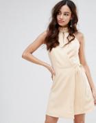 Fashion Union Wrap Dress With High Neck - Pink