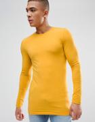 Asos Longline Muscle Fit T-shirt With Long Sleeves In Yellow - Yellow