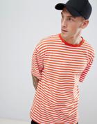 Boohooman Oversized T-shirt In Orange Stripe - Orange