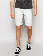 Threadbare 5 Pocket Denim Shorts With Knee Rip - Blue