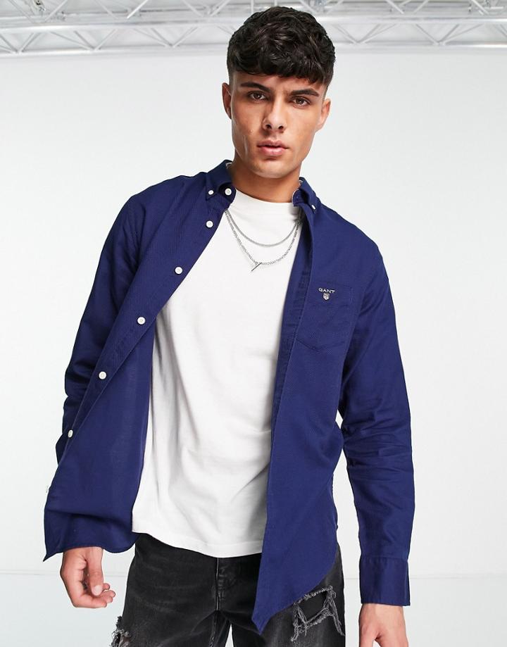 Gant Shield Logo Regular Fit Texture Shirt In Dark Blue