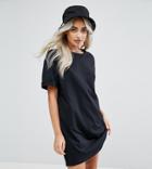 Asos Design Petite Ultimate T-shirt Dress With Rolled Sleeves-black
