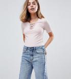 New Look Petite Rib Lattice Top - Pink