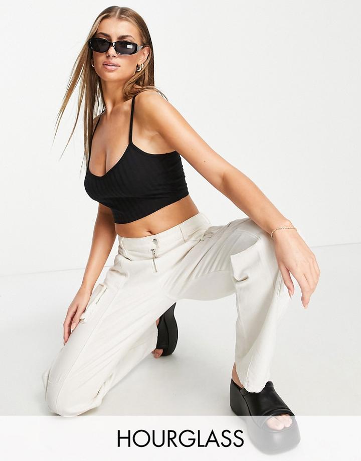 Asos Design Hourglass Crop Cami In Rib In Black